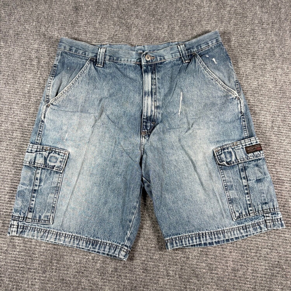 Wrangler Cargo Shorts Mens 38 Blue Good Denim Real Comfortable Hero Utility